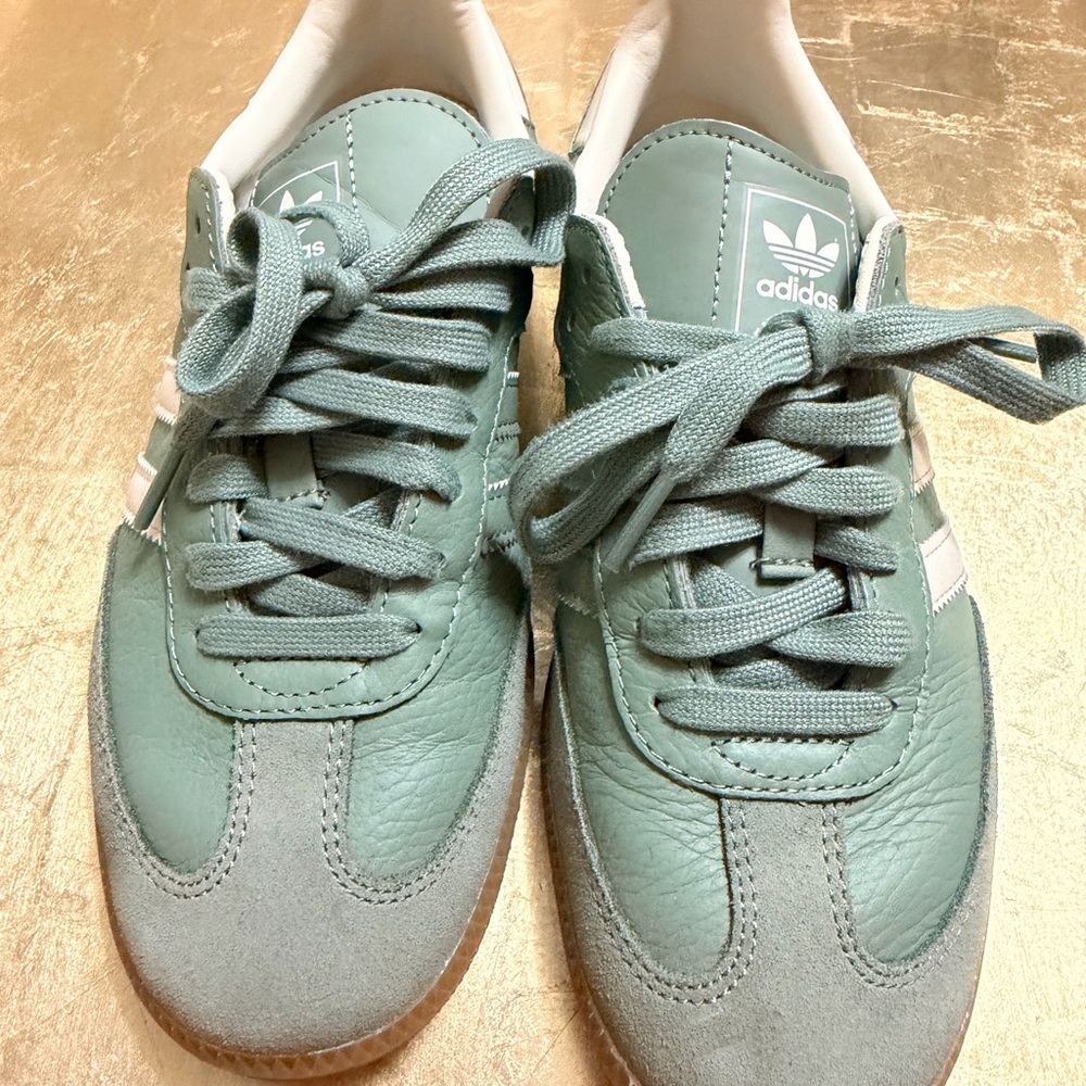 Adidas Mint Green and White Sneakers